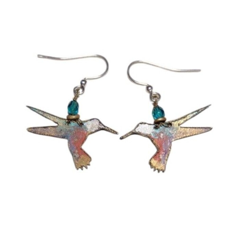 Sterling Silver Hummingbird Artisan Crystal Beaded Dangle Earrings